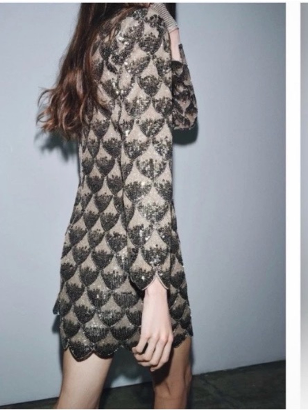 Zara Gold and Black Scalloped Sequin Mini Dress